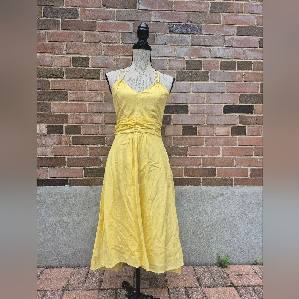 Banana Republic Yellow 100% Cotton Midi Sundress High Low 4